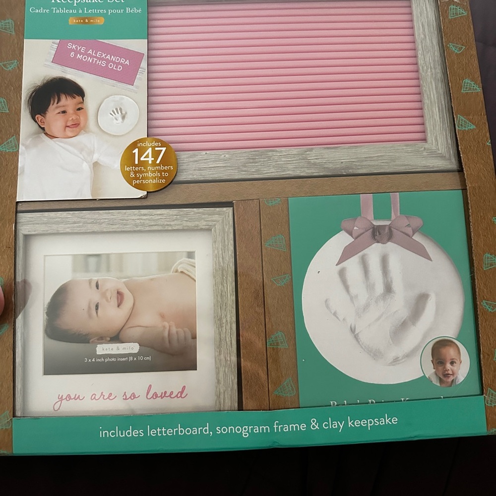 Pearhead Pink and Gray Baby Keepsake Frame Set